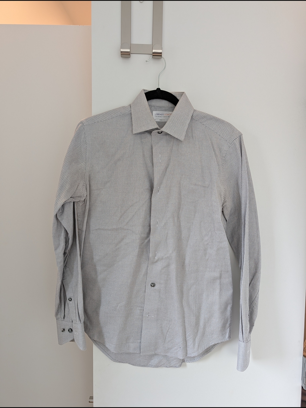 Lorenzo Uomo Men's Light Gray Micro-Check Dress Shirt
